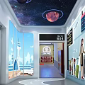 Front Desk Reception With Starry Sky Ceiling Gate 805 Sign Elevator Display Screen And Clock 3d model