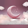 Pink Crescent Moon With Stars And Clouds Photo Spot On Fluffy Base