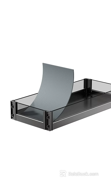 Black Metal Tray With Transparent Sides And Gray Rolled Mat Inside 3d model 