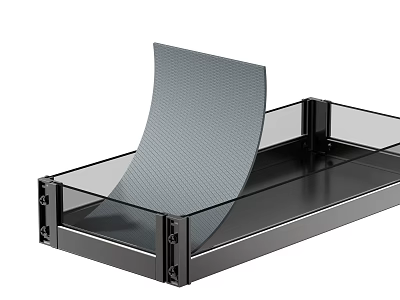 Black Metal Tray With Transparent Sides And Gray Rolled Mat Inside 3d model