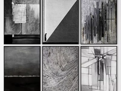 Modern Abstract Paintings Featuring Geometric Shapes Lines And Textured Black White Tones 3d model