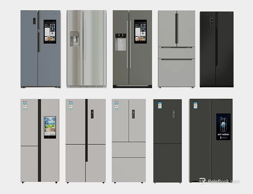 Modern Refrigerators With Different Colors Sleek Designs And Multiple Door Styles 3d model 