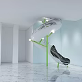 Modern Spiral Slide Play Equipment With White Structure Green Supports And Marble Floor