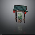 Traditional Chinese Gateway Architecture With Green Tiled Roof Red Lanterns And Central Painting Design