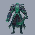 Fantasy Man In Green And Purple Armor With Glowing Accents And Long Robes