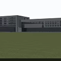 Modern Office Building With Glass Curtain Wall Large Windows And Green Lawn Front