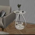 White Modern Side Table With Shelf Curved Legs Green Plant Books And Cup By Sofa