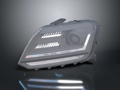 Modern Car Headlight Design With LED Strip And Transparent Lens Housing 3d model