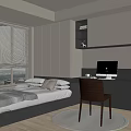 Tatami Bedroom Interior With Tatami Bed White Gray Cabinets Desk Computer Chair And Window Blinds