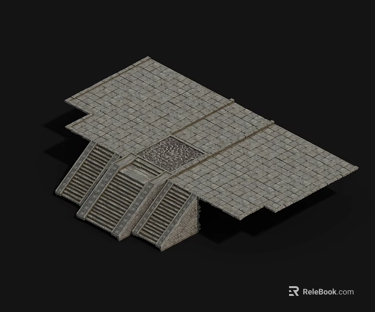 Stone Staircase Design With Geometric Steps And Flat Platform Structure 3d model