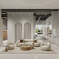 Modern Bridal Shop Interior Design With White Sofa Round Coffee Table And Arched Decor