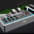 Industrial Sand Table Model With Wind Turbines Green Hills And Facilities