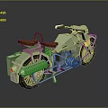 Light Green Vintage Motorcycle with Brown Seat and Exposed Mechanical Parts Design