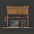 Traditional Well Structure With Wooden Thatched Roof Stone Bricks And Barrel