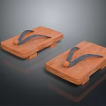 Classic Wooden Clogs Design Featuring Brown Base And Black V Shaped Straps 3d model