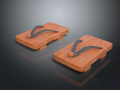 Classic Wooden Clogs Design Featuring Brown Base And Black V Shaped Straps 3d model