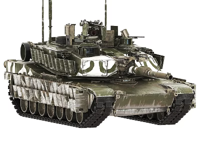 Armored Military Tank With Camouflage Paint Main Gun Tracks And Antennas 3d model