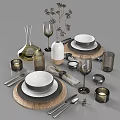 Stylish Tableware Set With Wine Bottle Glasses Bowls Plates Napkins Cutlery And Candle Holders