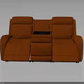 Orange Double Recliner Sofa With Center Console And Modern Upholstered Design