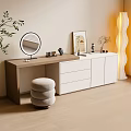 Modern Dressing Table Interior Design With Round Mirror Stool Drawers And Cabinets 3d model