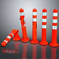 Set Of Orange Traffic Cones With White Reflective Stripes Standing And Fallen