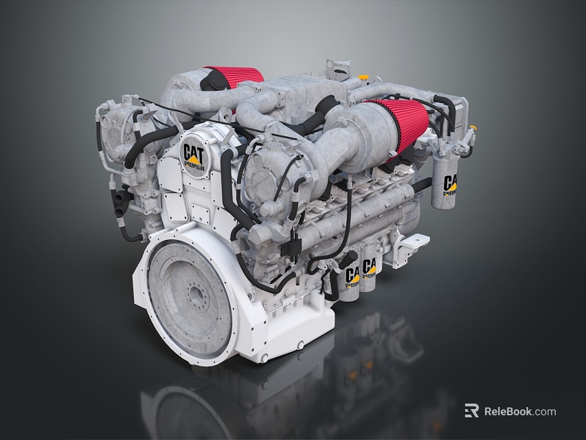 High Performance Engine With Turbocharger Intake Pipes Red Components And Metal Casing 3d model 