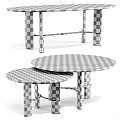 Minimalist Wooden Dining Table Set With Round Tops And Multiple Sizes 3d model