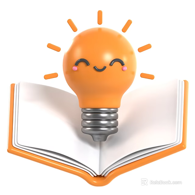Orange Bulb Shaped Lamp With Smiling Face On Open Book 3d model 