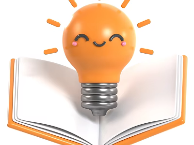 Orange Bulb Shaped Lamp With Smiling Face On Open Book 3d model