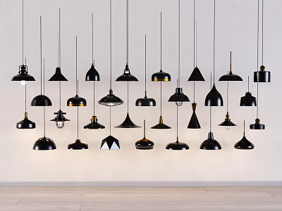 Various Black and Gold Pendant Lights with Unique Designs for Interior Decor 3d model
