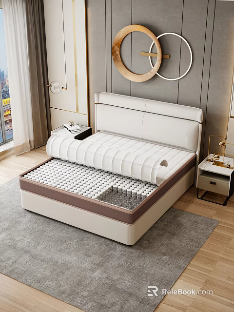 Comfortable Supportive Mattress Visible Spring Layer Modern White Brown Bedroom Frame 3d model 