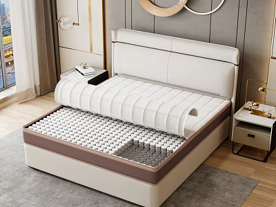Comfortable Supportive Mattress Visible Spring Layer Modern White Brown Bedroom Frame 3d model