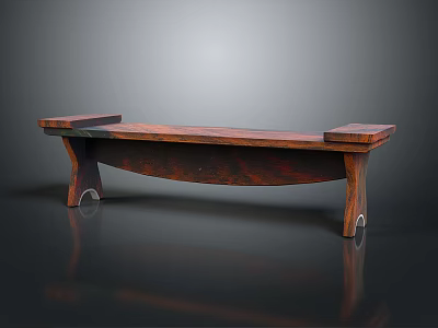 Traditional Wooden Bench Featuring Curved Seat Square Armrests And Circular Leg Supports 3d model