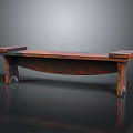 Traditional Wooden Bench Featuring Curved Seat Square Armrests And Circular Leg Supports