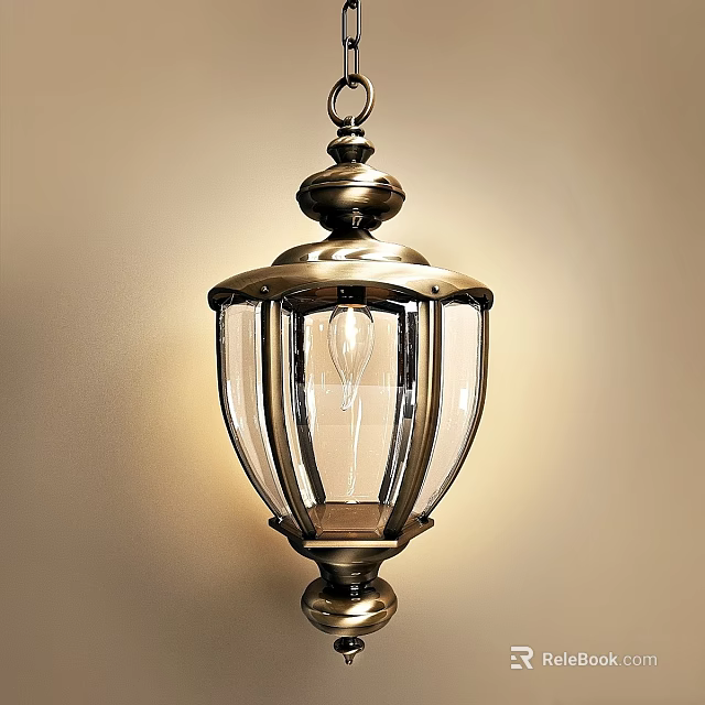 Classic Brass Hanging Chandelier With Clear Glass Shade And Decorative Metal Frame Design 3d model 