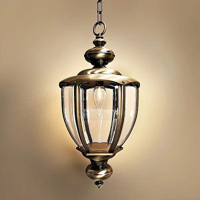 Classic Brass Hanging Chandelier With Clear Glass Shade And Decorative Metal Frame Design 3d model