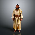 Man In Traditional Beige Robe With Brown Belt And Sandals Standing