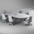 Elegant Modern Conference Table With Marble Top And Brown Rolling Chairs