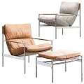 Modern Leather Armchairs With Metal Frame Brown Gray Comfortable And Ottoman Design