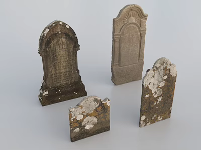 Vintage Weathered Tombstones With Various Carved Patterns And Ornate Shapes 3d model