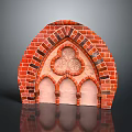 Red Brick Gothic Arch Structure With Three Arches And Decorative Tracery Design