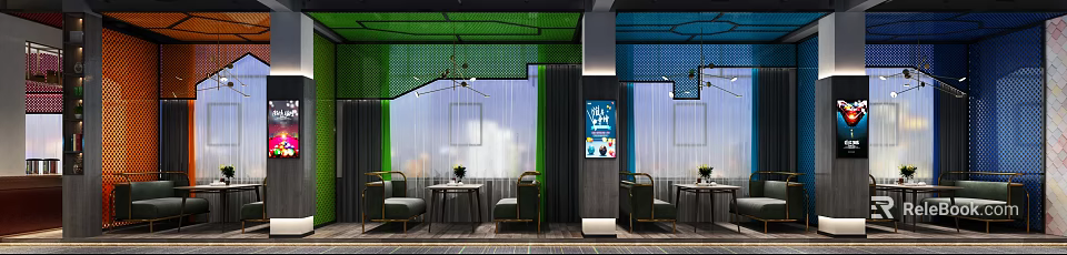 Modern Billiards Room Interior With Pool Table Hanging Lights And Seating Area 3d model