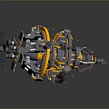 3D Model of Spacecraft with Blue Solar Panels Orange Ring and Metallic Structure Components