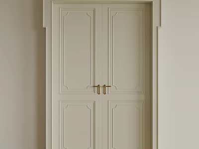 Cream Double Doors With Modern Symmetric Panel Design And Brass Handles 3d model