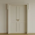 Cream Double Doors With Modern Symmetric Panel Design And Brass Handles