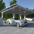 Electric Cars Charging At Outdoor Station Equipped With Solar Canopy