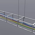 Ceiling Frame Structure With Metal Bars And Colored Pipes Installation 3d model