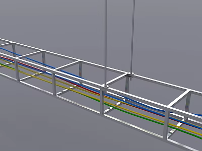 Ceiling Frame Structure With Metal Bars And Colored Pipes Installation 3d model