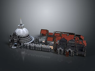 Traditional Architectural Complex Featuring Dome Structure With Red Roofs And Enclosure Walls 3d model