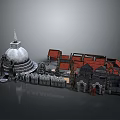 Traditional Architectural Complex Featuring Dome Structure With Red Roofs And Enclosure Walls